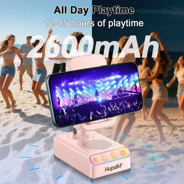 Alt view image 7 of 7 - 2026 Gifts for Mom Dad, Adjustable Cell Phone Stand with Wireless Induction Bluetooth Speaker, HD Surround Sound & RGB Rhythm Lights, Foldable Portable Stand for Desk, Kitchen Counter, Home Office