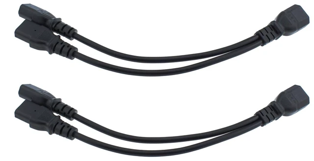 Main image of 2pcs IEC C14 to 2 x C13 Splitter Power Cord 1ft Computer, Monitor and Printer Short Power Distributor Cable Adapter, Black
