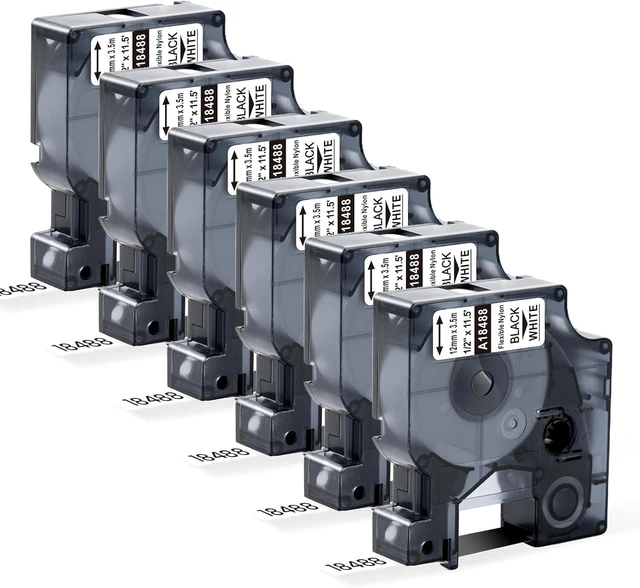 Main image of Replace for Dymo 18488 Rhino Industrial Flexible Nylon Labels 1/2" x 11.5' 6-Pack White Flexible Nylon Labels Compatible with Dymo Rhino 4200 5200 5000 6000 Label Maker