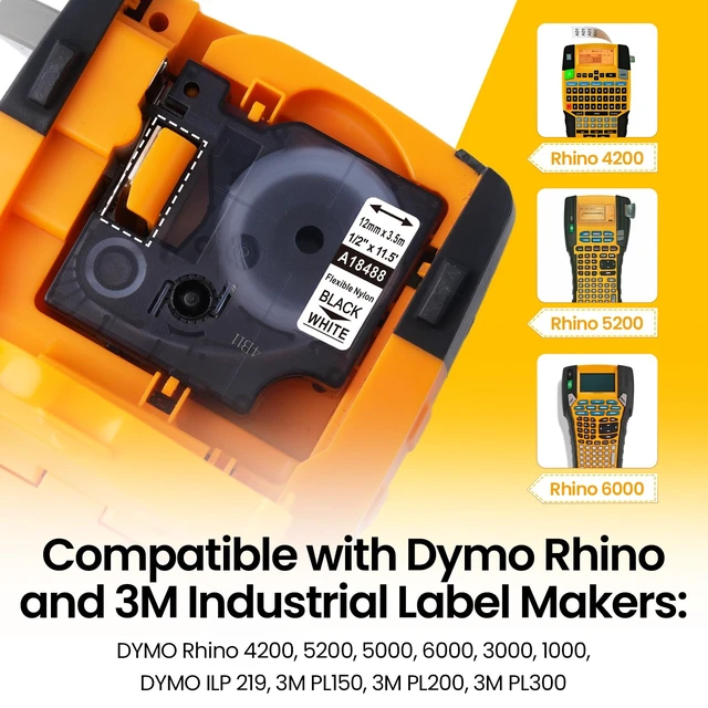 Alt view image 3 of 7 - Replace for Dymo 18488 Rhino Industrial Flexible Nylon Labels 1/2" x 11.5' 6-Pack White Flexible Nylon Labels Compatible with Dymo Rhino 4200 5200 5000 6000 Label Maker