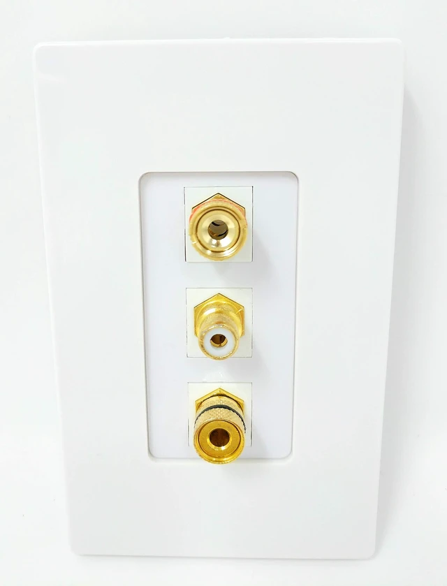 Main image of 1 Port RCA White 2 Port Banana Speaker Screwless Decorative Wall Plate