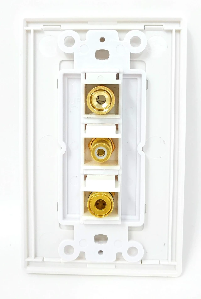Alt view image 2 of 3 - 1 Port RCA White 2 Port Banana Speaker Screwless Decorative Wall Plate