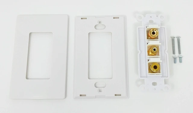 Alt view image 3 of 3 - 1 Port RCA White 2 Port Banana Speaker Screwless Decorative Wall Plate