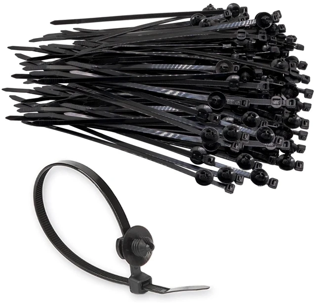Main image of Cable Zip Ties 8 Inch, Black Zip Ties with Retainer - Fir Tree Nylon Push Mount Head Electrical Zip Tie Wire Clip Holder Adjustable Self Locking (100 Pack)