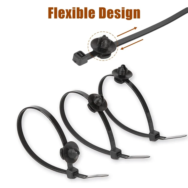 Alt view image 3 of 6 - Cable Zip Ties 8 Inch, Black Zip Ties with Retainer - Fir Tree Nylon Push Mount Head Electrical Zip Tie Wire Clip Holder Adjustable Self Locking (100 Pack)