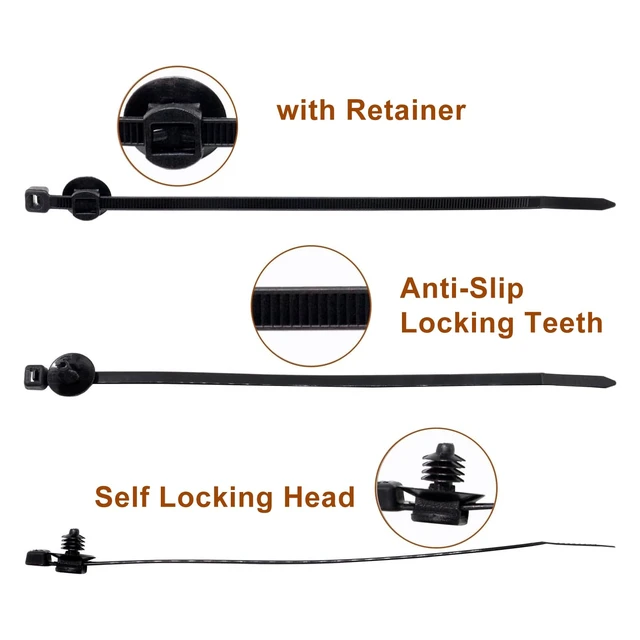 Alt view image 4 of 6 - Cable Zip Ties 8 Inch, Black Zip Ties with Retainer - Fir Tree Nylon Push Mount Head Electrical Zip Tie Wire Clip Holder Adjustable Self Locking (100 Pack)