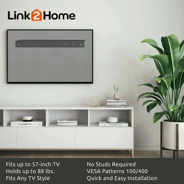 Alt view image 4 of 7 - Fixed TV Wall Mount up to 57 inch, Mount Directly on Sheetrock or Plasterboard Walls, No Studs Required, Up to 88 lbs. VESA 100/400, fits LED, LCD, OLED, Flat and Curved TVs, Black Aluminum