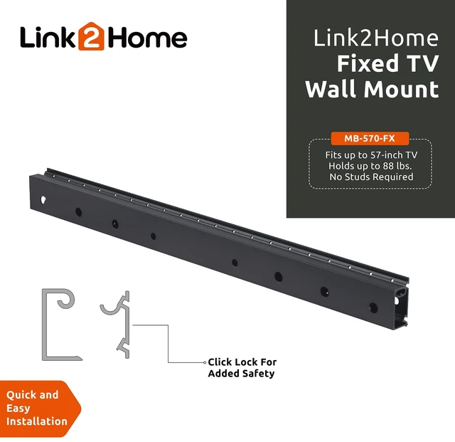 Alt view image 7 of 7 - Fixed TV Wall Mount up to 57 inch, Mount Directly on Sheetrock or Plasterboard Walls, No Studs Required, Up to 88 lbs. VESA 100/400, fits LED, LCD, OLED, Flat and Curved TVs, Black Aluminum