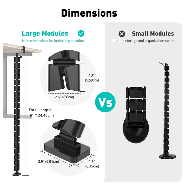 Alt view image 2 of 7 - Clamp-On Cable Management Spine, No-Drill Vertebrae Wire Hider for Glass & Wood Standing Desks, Tool-Free Adjustable Desk-to-Floor Cord Organizer Snake with Non-Scratch Silicone Padding