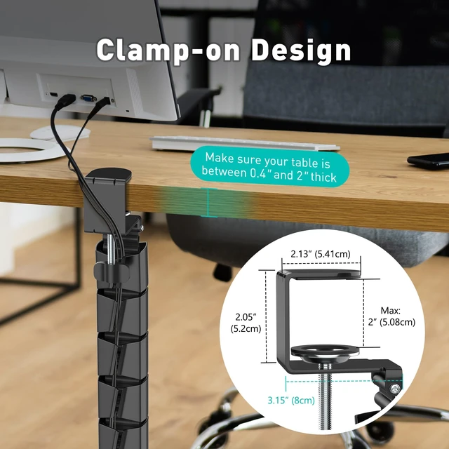 Alt view image 3 of 7 - Clamp-On Cable Management Spine, No-Drill Vertebrae Wire Hider for Glass & Wood Standing Desks, Tool-Free Adjustable Desk-to-Floor Cord Organizer Snake with Non-Scratch Silicone Padding