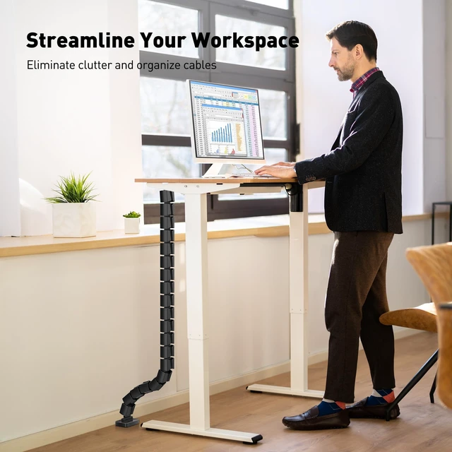 Alt view image 4 of 7 - Clamp-On Cable Management Spine, No-Drill Vertebrae Wire Hider for Glass & Wood Standing Desks, Tool-Free Adjustable Desk-to-Floor Cord Organizer Snake with Non-Scratch Silicone Padding