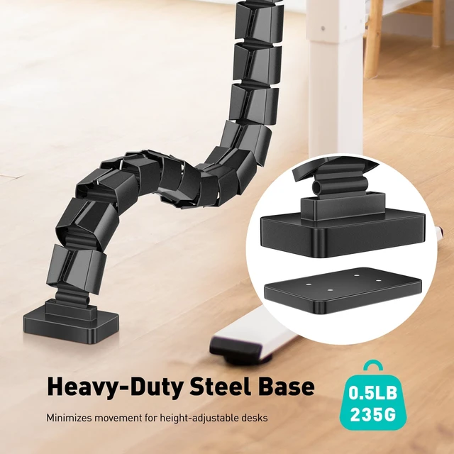 Alt view image 5 of 7 - Clamp-On Cable Management Spine, No-Drill Vertebrae Wire Hider for Glass & Wood Standing Desks, Tool-Free Adjustable Desk-to-Floor Cord Organizer Snake with Non-Scratch Silicone Padding