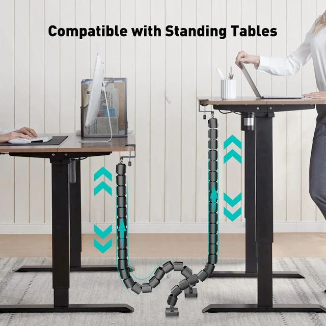 Alt view image 6 of 7 - Clamp-On Cable Management Spine, No-Drill Vertebrae Wire Hider for Glass & Wood Standing Desks, Tool-Free Adjustable Desk-to-Floor Cord Organizer Snake with Non-Scratch Silicone Padding
