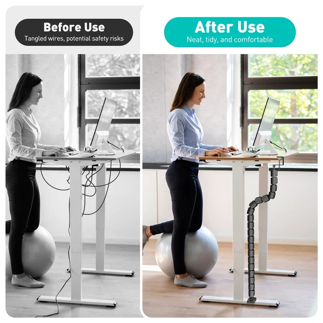 Alt view image 7 of 7 - Clamp-On Cable Management Spine, No-Drill Vertebrae Wire Hider for Glass & Wood Standing Desks, Tool-Free Adjustable Desk-to-Floor Cord Organizer Snake with Non-Scratch Silicone Padding