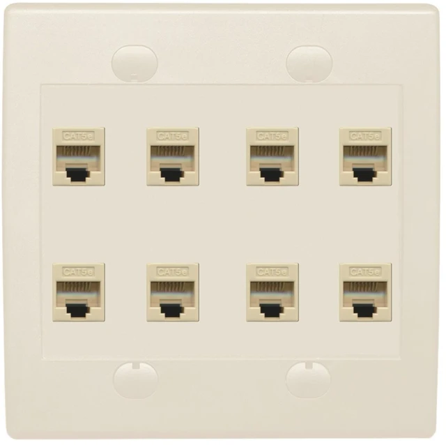 Main image of 8 Port Flat Dual 2 Gang Ethernet Cat5e RJ45 Network Wall Plate - Light Almond
