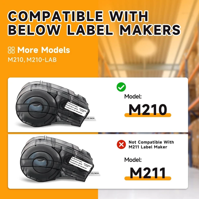 Alt view image 2 of 7 - Replacement for Tape M21-500-595-WT, All-Weather Vinyl 1/2" W 21' L Black on White Compatible with M210 and M210-LAB Printer, for Indoor/Outdoor Labels, 1Pcs