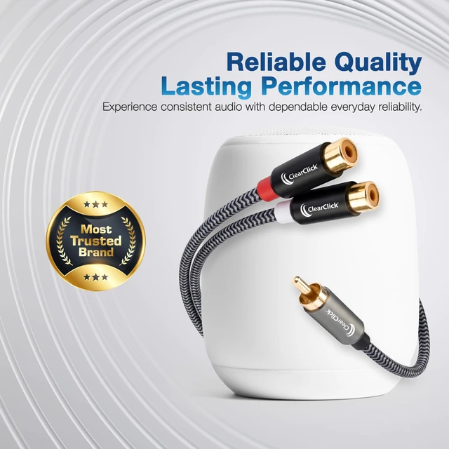 Alt view image 3 of 7 - RCA Audio Splitter Cable - 1 Male to 2 Female - Premium Quality Plug and Play, Braided Cable