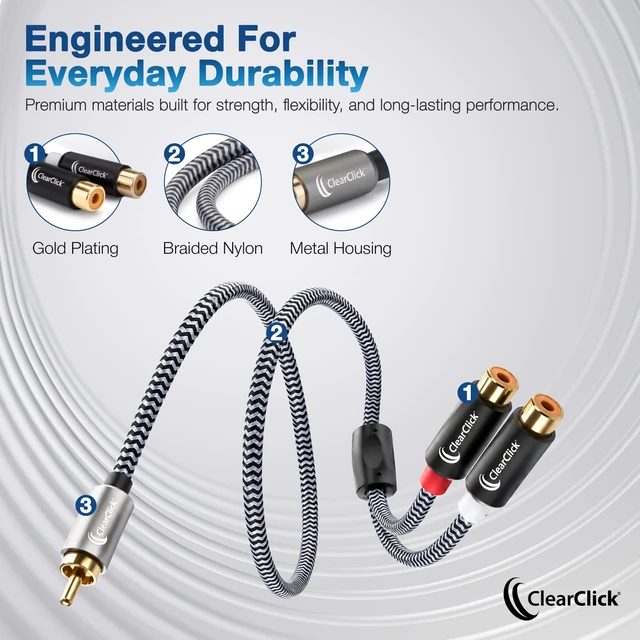 Alt view image 5 of 7 - RCA Audio Splitter Cable - 1 Male to 2 Female - Premium Quality Plug and Play, Braided Cable