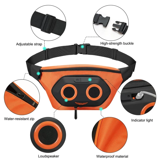 Alt view image 5 of 7 - Fanny Pack with Bluetooth Speaker, Portable Bluetooth Speakers, 10W Louder Volume, Crystal Clear Stereo Sound, Rich Bass, IPX7 Waterproof, Bluetooth 5.0, Wireless Speakers for Running, Sports