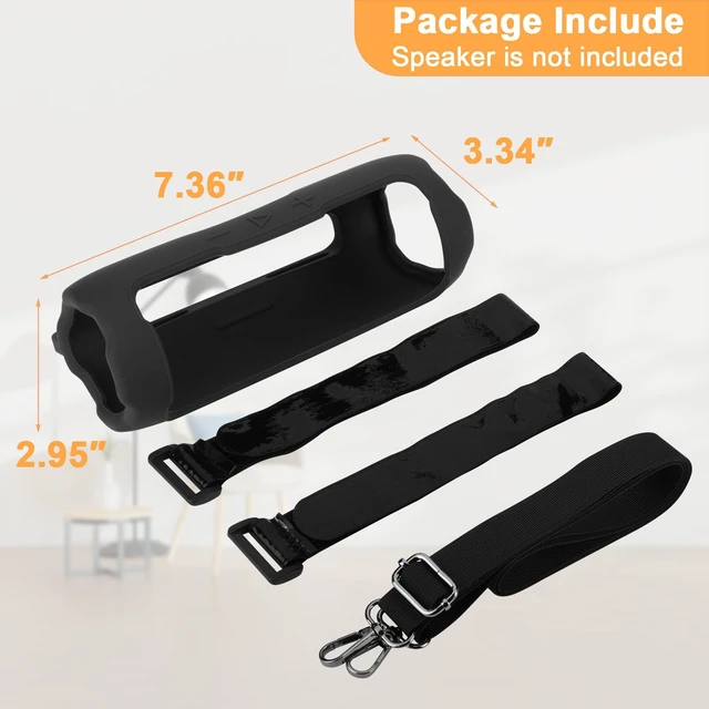 Alt view image 2 of 7 - Silicone Case Compatible with JBL Flip 7 Speaker, Shockproof Protective Cover Soft Skin Silicone Cover with Shoulder Strap and Hook and Loop Straps for Bike Golf Cart Rail Mounting (Black)