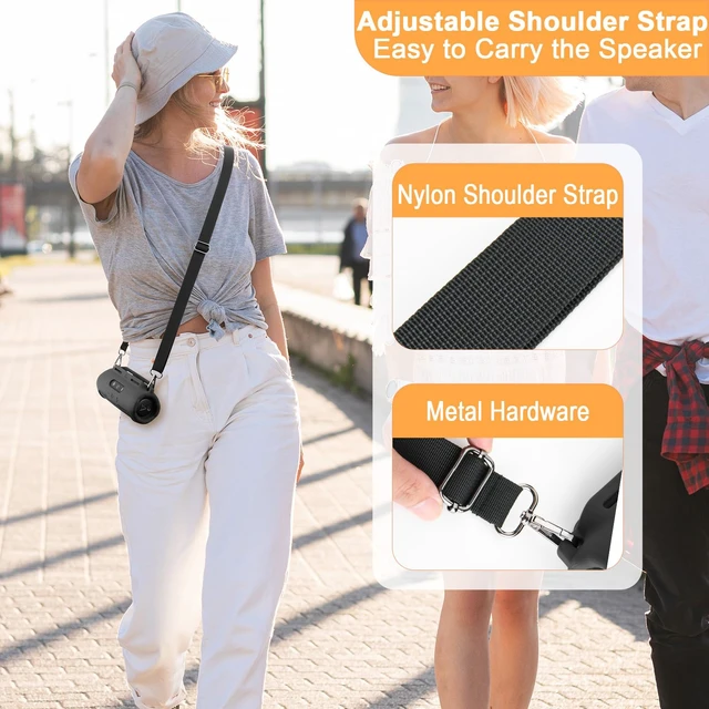 Alt view image 4 of 7 - Silicone Case Compatible with JBL Flip 7 Speaker, Shockproof Protective Cover Soft Skin Silicone Cover with Shoulder Strap and Hook and Loop Straps for Bike Golf Cart Rail Mounting (Black)