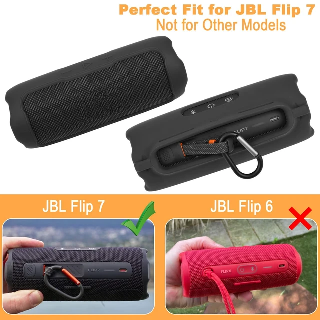 Alt view image 6 of 7 - Silicone Case Compatible with JBL Flip 7 Speaker, Shockproof Protective Cover Soft Skin Silicone Cover with Shoulder Strap and Hook and Loop Straps for Bike Golf Cart Rail Mounting (Black)