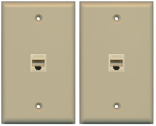 Main image of (2 Pack) 1 Port Cat5e Rj45 Ethernet Wall Plate Ivory