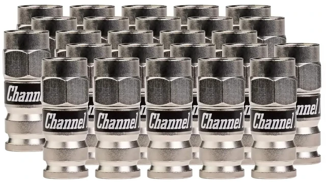 Main image of Coaxial Compression F-Connectors - Supports Standard, Dual, Tri & Quad Shield Cables, Weatherproof, Dual O-Rings for Moisture Protection, Ideal for Digital HDTV Antenna (25 Pack)