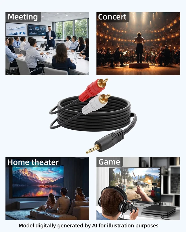 Alt view image 7 of 7 - 3.5mm to 2 RCA Audio Cable 5M/16.4FT,Aux to RCA Y Splitter Cord Gold-Plated 3.5mm Male to 2 RCA Splitter Male (White and Red) Stereo Audio Cable,2-Pack,for Large Room, PC,TV,Speakers