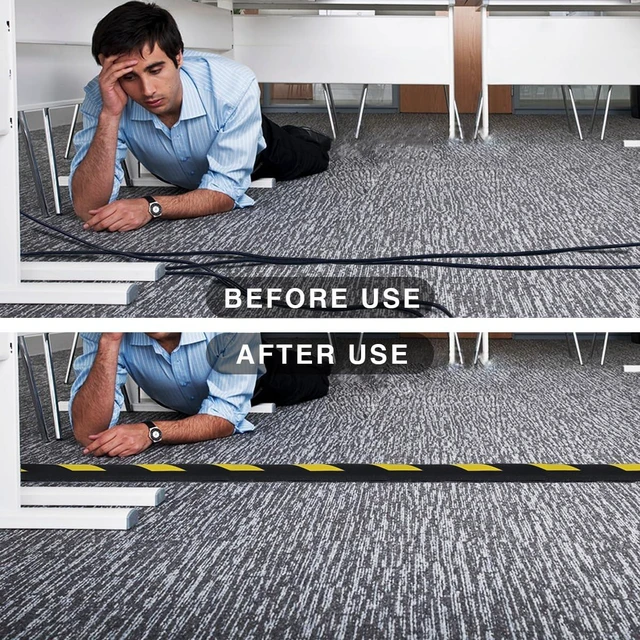 Alt view image 7 of 7 - 2 Pcs Floor Cord Cover for Office Carpet Wire Cover Under Desk Cable Grip Strip Management Hold Cords in Place for Power Cords Audio Cables Coaxial Cable (3.9 Width X 10Length) (Black and Yellow)