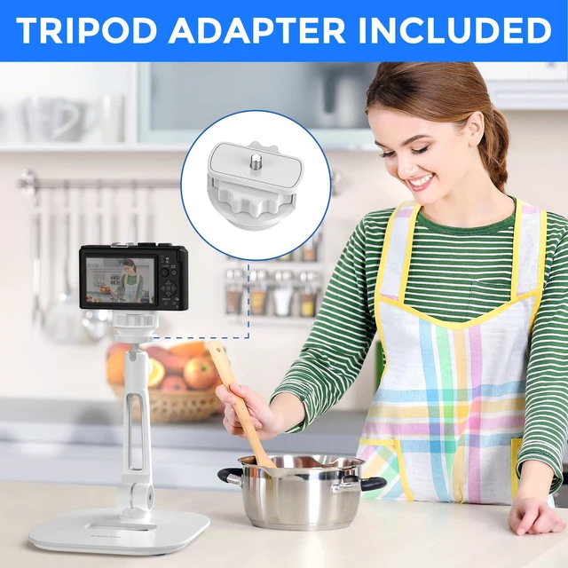 Alt view image 7 of 7 - Tablet Stand Holder, Stylish Aluminum iPad Stands, Foldable 360° Swivel iPad iPhone Table Stand Holder fits 4-11" Tablets/Smartphones for Kitchen Bedside Office POS Showroom Reception (White)