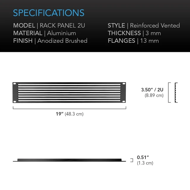 Alt view image 5 of 5 - Vented Rack Panel 2U, Rackmount 19" for Server, Network & AV Anodized Aluminum Vent Panel, Improves Airflow and Covers Unused Space in Server, Network, AV, Home Theater & Equipment Racks