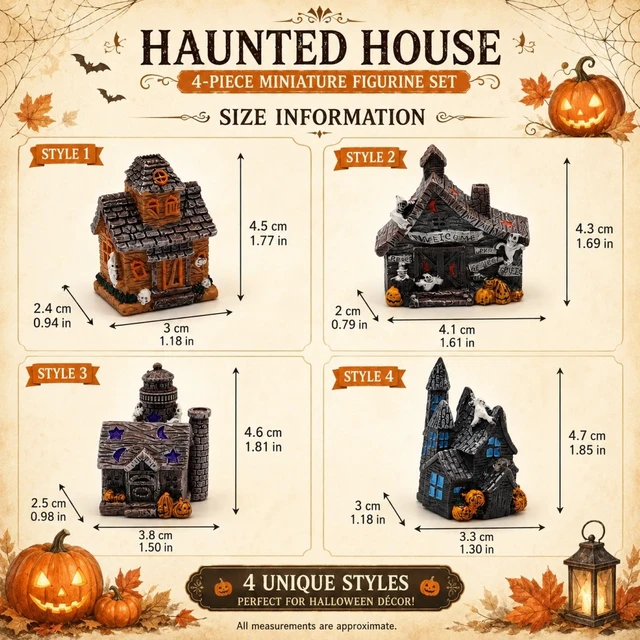 Alt view image 2 of 7 - 4PCS Haunted House Figurines Resin Halloween Mini Decor Props Compact Resin Houses Build Spooky Mini Scenes For Terrariums, Fairy Gardens, Tiered Trays, Party Tables, And Diy Crafts
