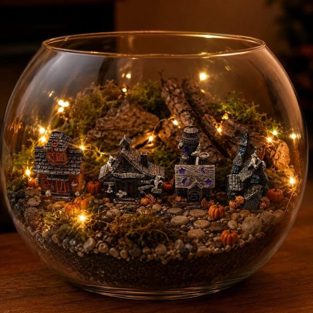 Alt view image 5 of 7 - 4PCS Haunted House Figurines Resin Halloween Mini Decor Props Compact Resin Houses Build Spooky Mini Scenes For Terrariums, Fairy Gardens, Tiered Trays, Party Tables, And Diy Crafts