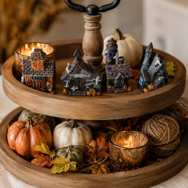 Alt view image 6 of 7 - 4PCS Haunted House Figurines Resin Halloween Mini Decor Props Compact Resin Houses Build Spooky Mini Scenes For Terrariums, Fairy Gardens, Tiered Trays, Party Tables, And Diy Crafts