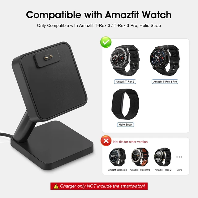 Alt view image 2 of 6 - Desktop Charging Stand Compatible with Amazfit T-Rex 3 / T-Rex 3 Pro Smart Watch, Magnetic Charger Dock Replacement with 3.3FT USB Cable, Anti-Slip Charging Base Compatible with Helio Strap