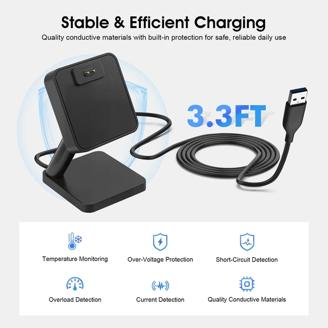 Alt view image 6 of 6 - Desktop Charging Stand Compatible with Amazfit T-Rex 3 / T-Rex 3 Pro Smart Watch, Magnetic Charger Dock Replacement with 3.3FT USB Cable, Anti-Slip Charging Base Compatible with Helio Strap