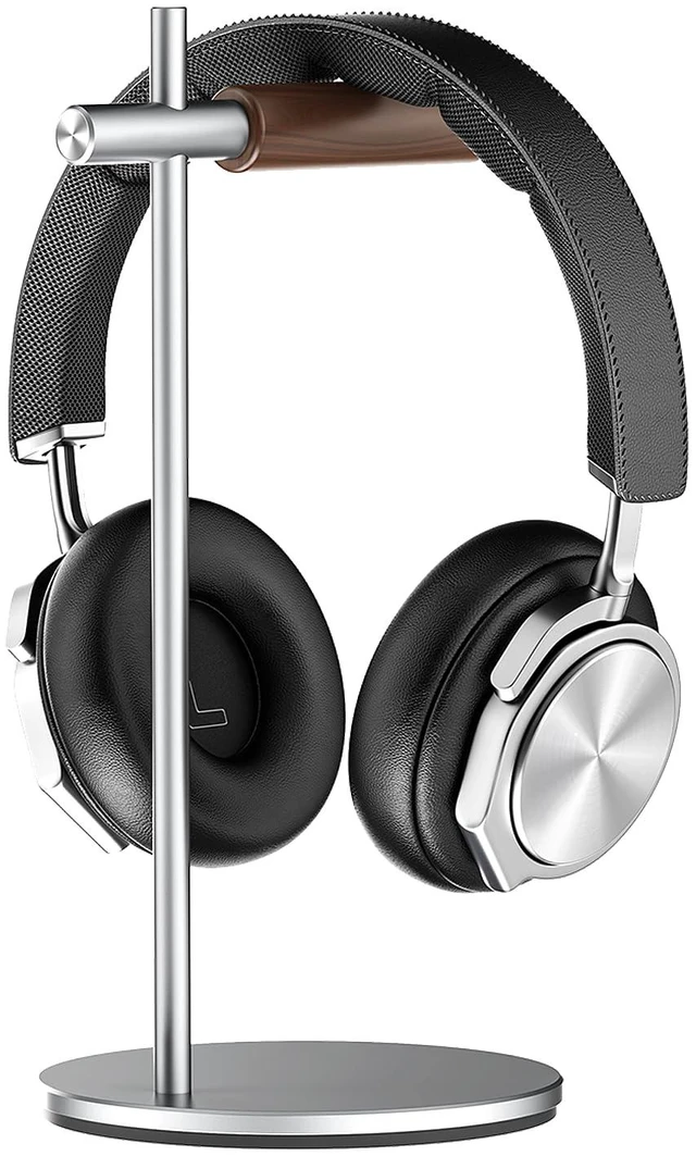 Main image of Oak Headphone Stand, Wood Headset Stand for Desk, Universal Holder for Airpods max, Bose, Beats, Gaming, Apple Vision Pro, VR Display Stand (Silver)