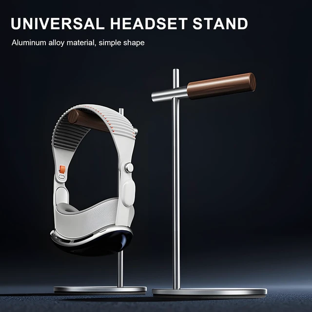 Alt view image 2 of 7 - Oak Headphone Stand, Wood Headset Stand for Desk, Universal Holder for Airpods max, Bose, Beats, Gaming, Apple Vision Pro, VR Display Stand (Silver)