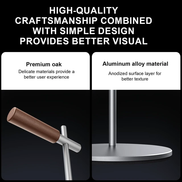 Alt view image 4 of 7 - Oak Headphone Stand, Wood Headset Stand for Desk, Universal Holder for Airpods max, Bose, Beats, Gaming, Apple Vision Pro, VR Display Stand (Silver)