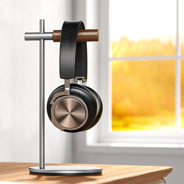 Alt view image 3 of 7 - Oak Headphone Stand, Wood Headset Stand for Desk, Universal Holder for Airpods max, Bose, Beats, Gaming, Apple Vision Pro, VR Display Stand (Silver)