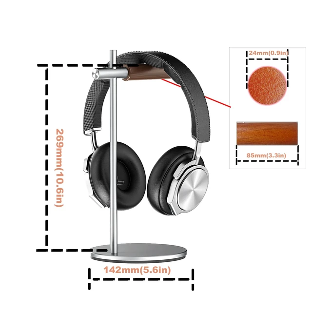 Alt view image 6 of 7 - Oak Headphone Stand, Wood Headset Stand for Desk, Universal Holder for Airpods max, Bose, Beats, Gaming, Apple Vision Pro, VR Display Stand (Silver)