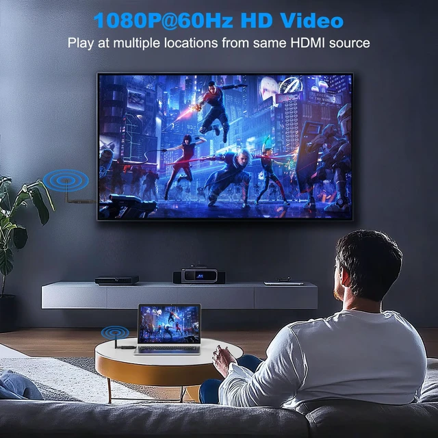 Alt view image 7 of 7 - Wireless HDMI Receiver 1080P 500FT, Plug & Play (Rx Only) 500FT Long Range, 4K Decode 1080P, 2.4G/5.8G Dual Band, Plug and Play Setup, Supports 1 TX to 4 RX
