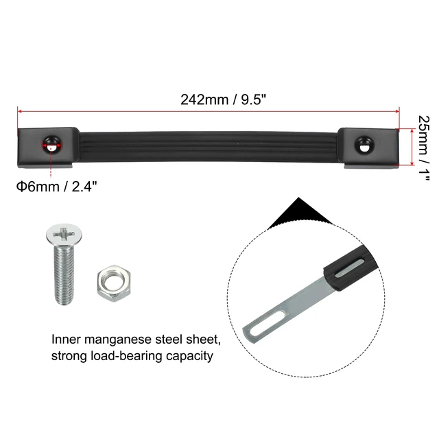 Alt view image 2 of 5 - Strap Handles Replacement 9.5 Inch, 2 Pcs Rubber Ampere Handles Pull with Metal Caps Luggage Spare Strap Handle Grip for Suitcase Box Case Speaker Cabinet, Black