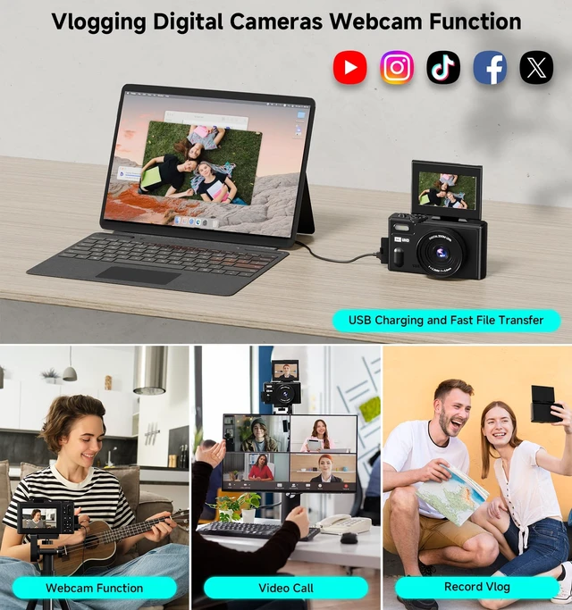 Alt view image 6 of 7 - 5K Digital Camera,80MP Cameras for Photography with 64GB SD Card,Autofoucs Vlogging Camera for YouTube with 180° Flip Screen,18X Zoom,Anti-Shake Compact Vlog Travel Camera for Beginner,Teens,Black