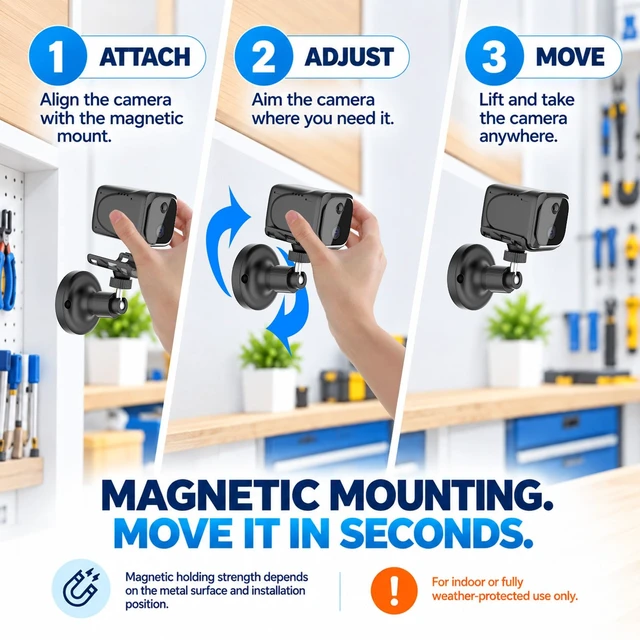 Alt view image 3 of 7 - Mini 4G LTE Cellular Security Camera, 2K Small No WiFi Security Camera SIM Card Camera,15 Days Standby Battery, Magnetic Mount, Motion Alerts, Night Vision, for RV, Garage and Protected Storage