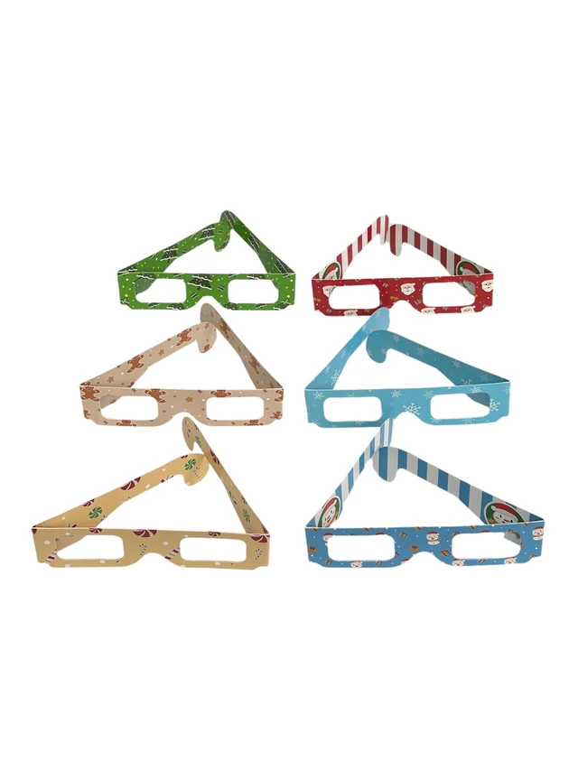 Alt view image 2 of 7 - 3D Glasses - 6 Pack with Unique Designs: Snowflake, Candycane, Christmas Tree, Gingerbread Man, Snowman & Santa. Perfect for Kids, Holiday Lights, Unique Gifts & Stocking Stuffers