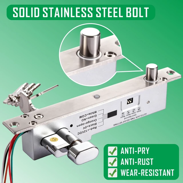 Alt view image 3 of 7 - Keyed Electric Drop Bolt Lock with Manual Key Override Fail-Secure Heavy Duty for Commercial Access Control Security System