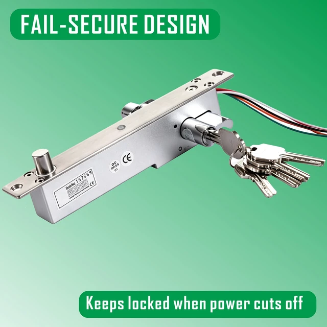 Alt view image 2 of 7 - Keyed Electric Drop Bolt Lock with Manual Key Override Fail-Secure Heavy Duty for Commercial Access Control Security System