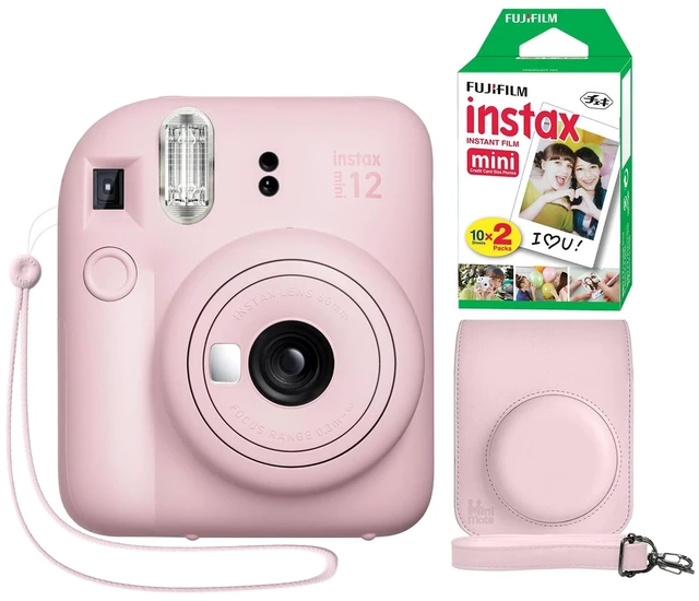 Main image of Instax Mini 12 Instant Camera Blossom Pink + Minimate Custom Case + Fuji Instax Film 20 Sheets Twin Pack